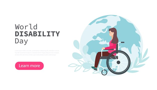 Vector world disability day web banner concept of supporting people with disabilities modern vector illustration