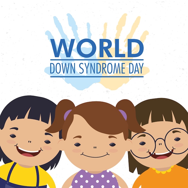 World down syndrome day with hands print paint and girls