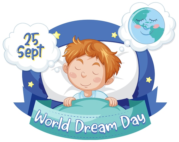 World dream day banner design with cartoon character