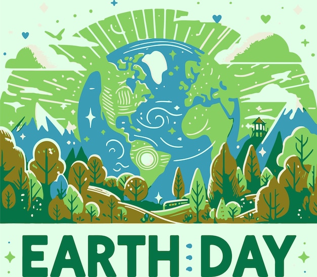 World Earth Day concept with green planet vector illustration