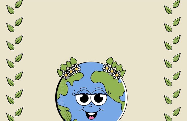 Vector world earth day environment day vintage horizontal banner with cartoon character of earth ecology concept poster card background free space vector illustration