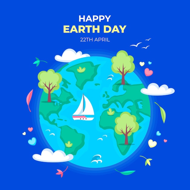 Всемирный день земли иллюстрация с планетой земля и объектами, связанными с природой