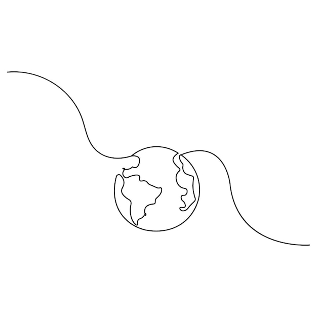 世界地球時間 単一線アート 連続的な単一線画 孤立した輪郭ベクトルアイコン