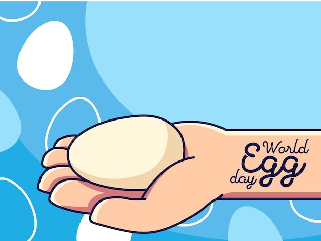 World Egg Day Concept Hand Holding an egg Cartoon