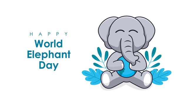 Vector world elephant day banner template horizontal