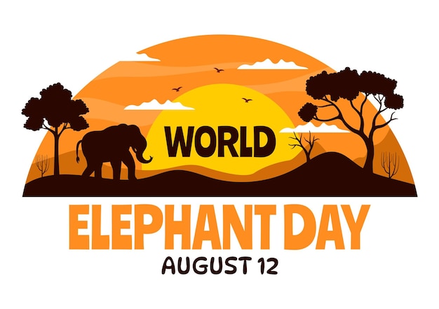 World elephant day vector illustration with elephants animals for salvation efforts and conservation