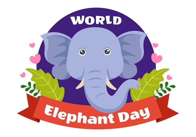 Vettore illustrazione vettoriale della giornata mondiale dell'elefante con elefanti animali per gli sforzi di salvezza e la conservazione