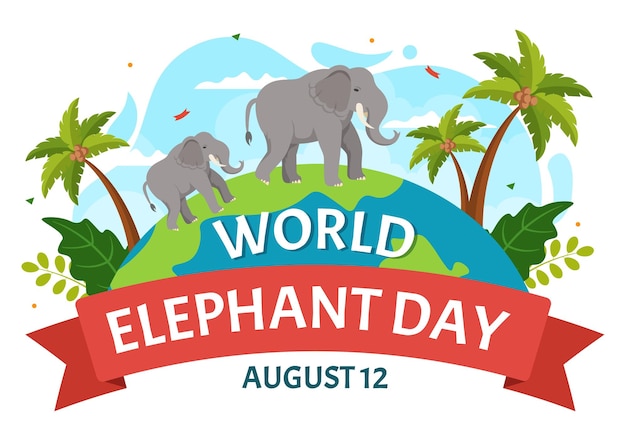 Векторная иллюстрация Всемирного дня слонов со слонами для усилий по спасению и сохранению