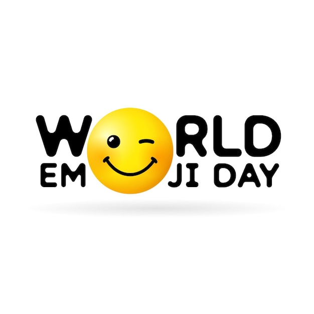 World Emoji Day banner or icon template vector illustration Lettering concept with 3D web face