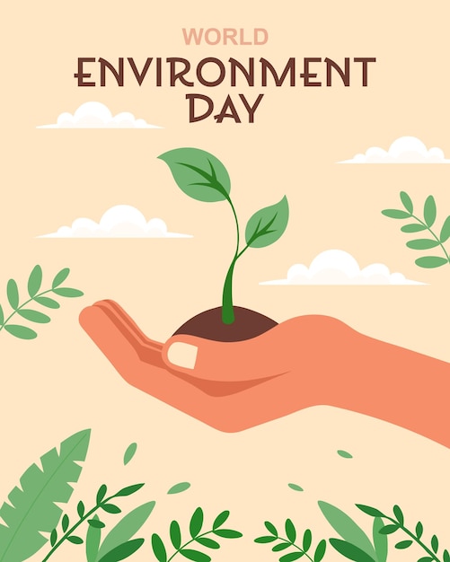 World Environment Day banner Hand holding a growing plant