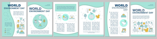 Layout del modello dell'opuscolo della giornata mondiale dell'ambiente volantino opuscolo volantino design di stampa tecnologia verde ed energie alternative questioni ambientali layout di pagina vettoriale per riviste, reportage, poster