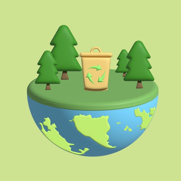 Вектор Концепция всемирного дня окружающей среды реалистический 3d-объект в стиле мультфильма векторная красочная иллюстрация
