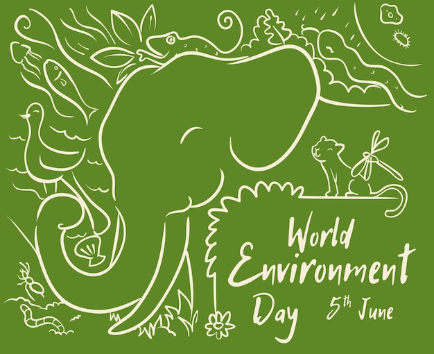 World environment day design with elephant and others animals in lines