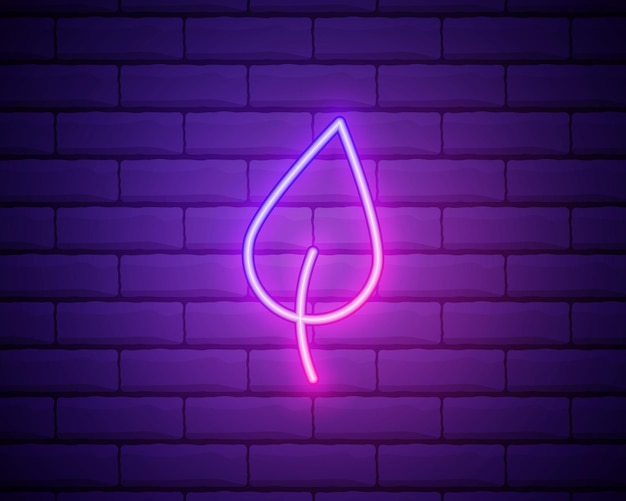 Giornata mondiale dell'ambiente giornata della terra foglia con una goccia d'acqua un motivo luminoso di neon logo emblema banner cartolina neon immagine vettoriale