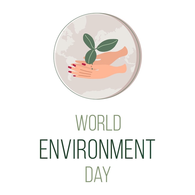 World Environment Day Ecology concept background with hands holding tree leaves and Earth globe
