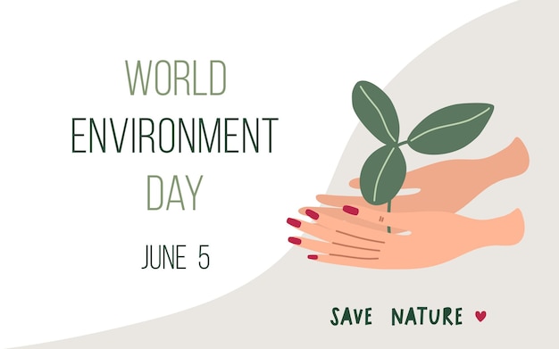 World Environment Day Ecology concept background with hands holding tree leaves