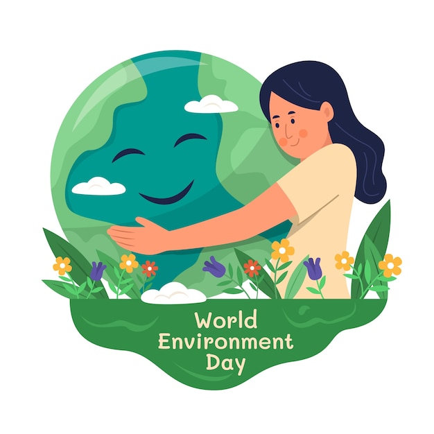 Vector world environment day hand drawn flat illustration