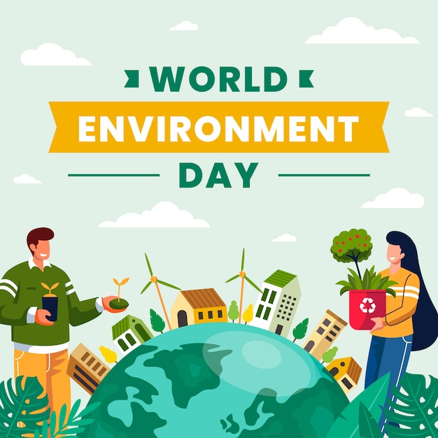 Vector world environment day hand drawn flat illustration