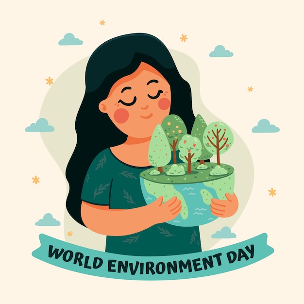 world environment day hand drawn flat illustration