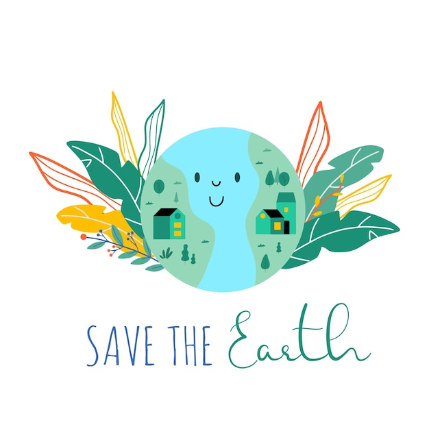 Giornata mondiale dell'ambiente happy earth day ecology ricicla zero rifiuti illustrazione vettoriale distintivi ecologici con ragazza natura pianta design per shopping bag tshirt abbigliamento vestiti banner salva pianeta