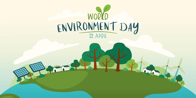 World Environment Day Landscape of Clean Energy Town Vector Illustration