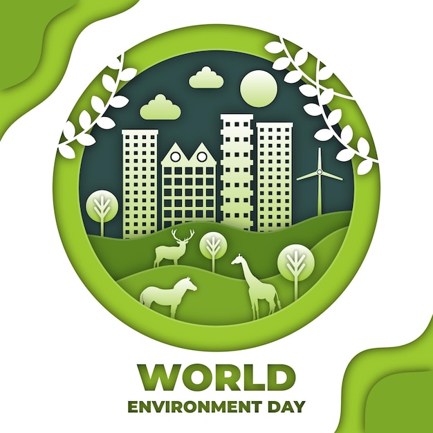 World environment day in paper style background