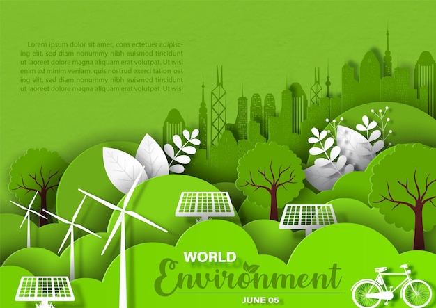 Кампания плакатов Всемирного дня окружающей среды в стиле вырезки из бумаги и векторном дизайне