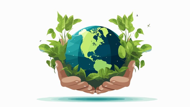 Vector world environment day poster with two hands holding a plant
