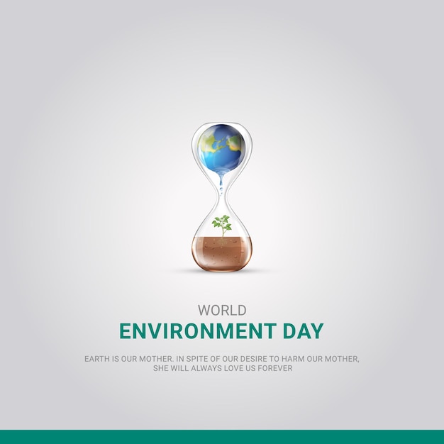 Vector world environment day sand clock and plant and world earth creative design