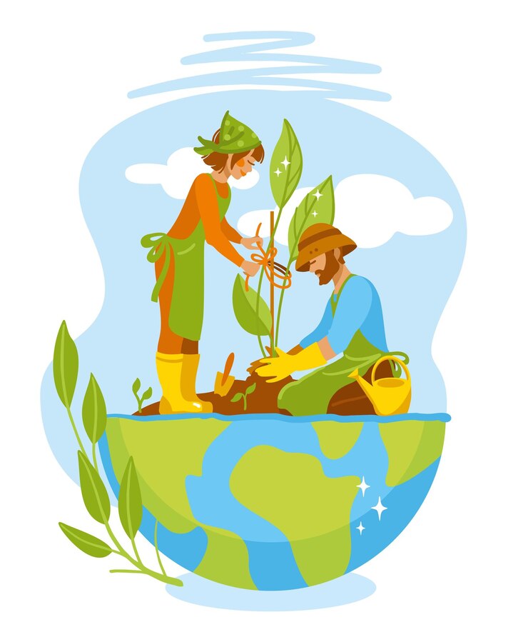 वेक्टर world environment day save the planet illustration with people taking care of the earth vector