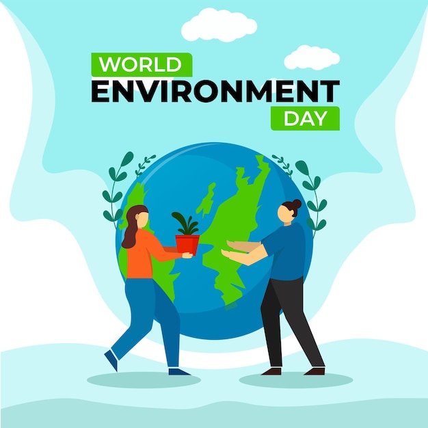 Vector world environment day with cartoon character illustration art