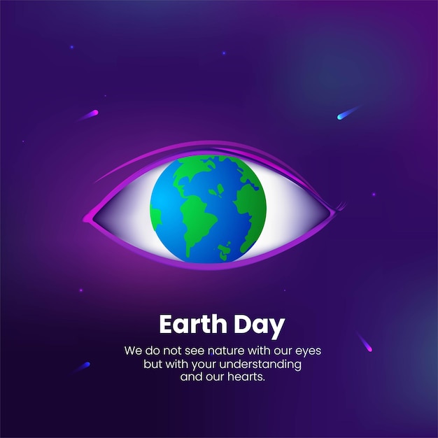 World environment and Earth day concept card design Vector illustration of an eye and globe in beautiful galaxy background