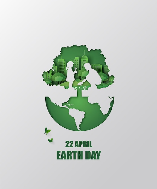 Vector world environment and earth day concept paper cut 3d