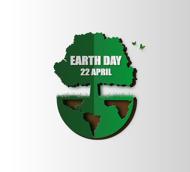 Концепция всемирного дня окружающей среды и земли в стиле вырезки из бумаги
