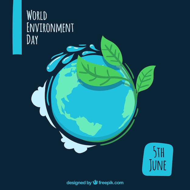 World environmental day background with planet and leaves