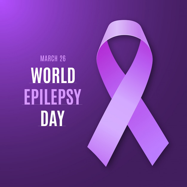 Всемирный день эпилепсии. Фиолетовая лента символ эпилепсии.