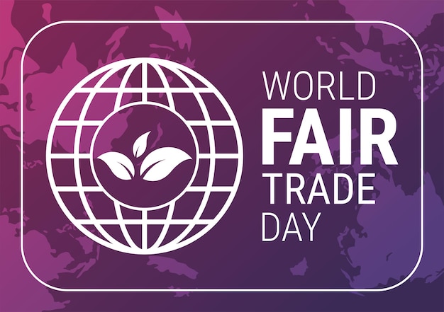 Иллюстрация Всемирного дня справедливой торговли с цифровыми весами и экономикой планеты в шаблонах, нарисованных вручную