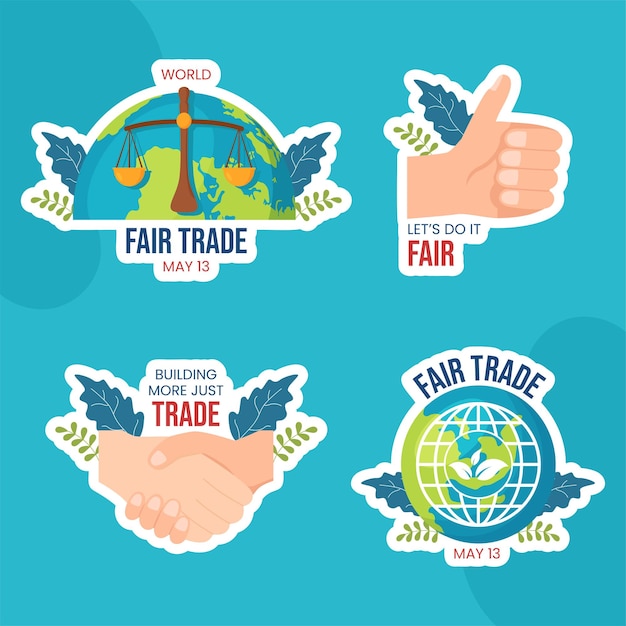 World fair trade day label flat cartoon hand drawn templates background illustration