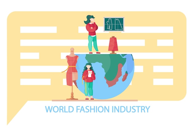 world fashion industry designers working on new clothes collection and piece of cloth on mannequin