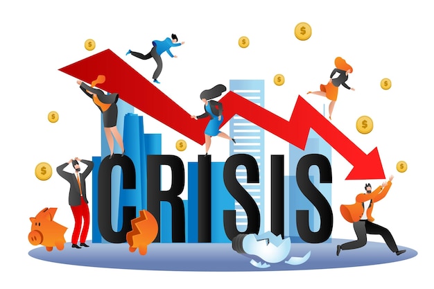 Vector world financial crisis economic fall vector illustration going down graph of finance business bancrupcy concept for finance failure