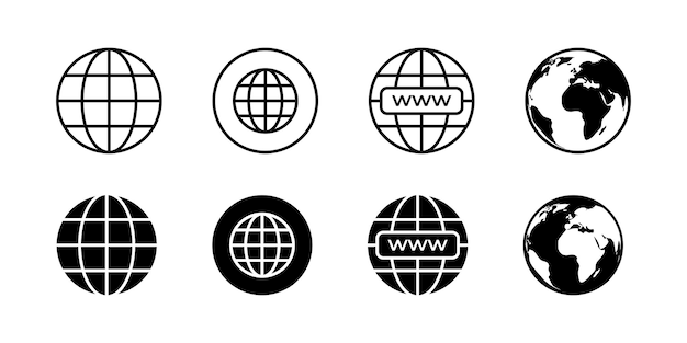 World flat icon set in black