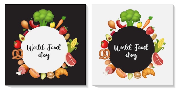 World Food day on 16th October. World food day illustration concept design with food cartoons.