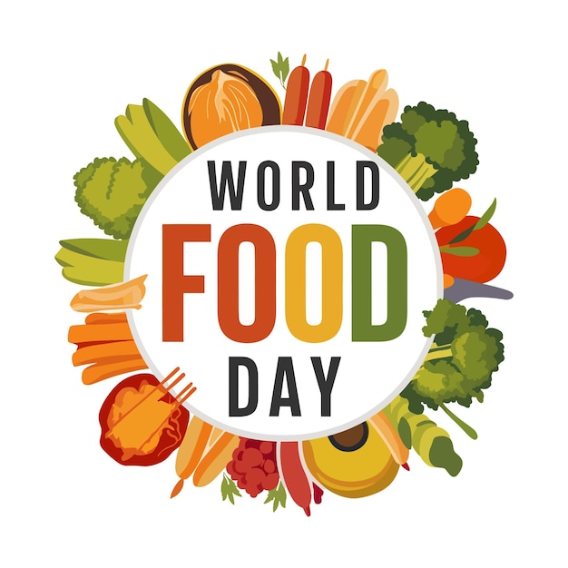 world food day colorful pencil art logo with food blank background