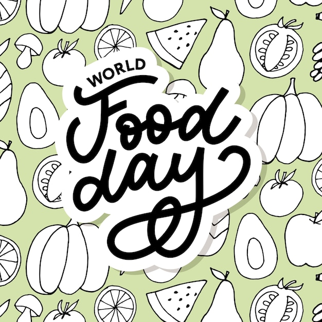 World food day lettering on food seamless pattern