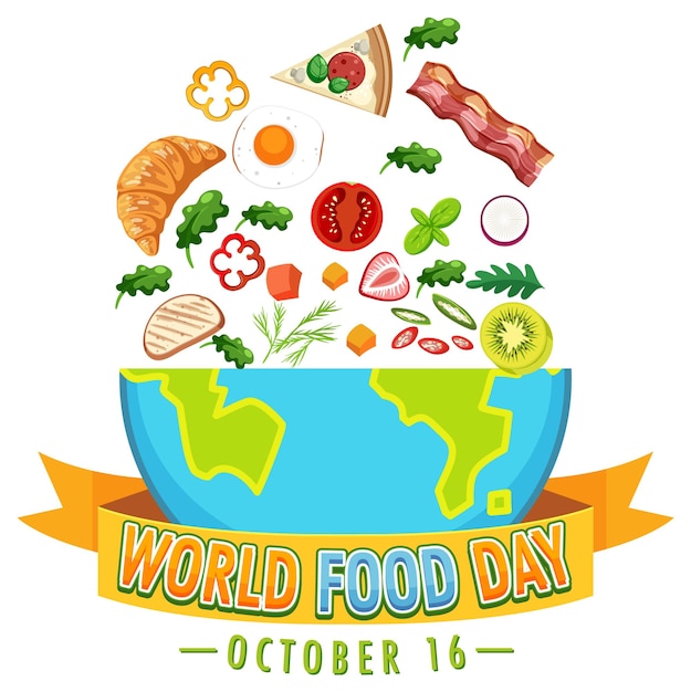 Vector world food day text with food elements