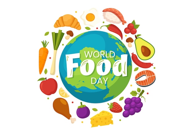 World Food Day Vector Illustration on 16 October with Various Foods or Fruit and Vegetable