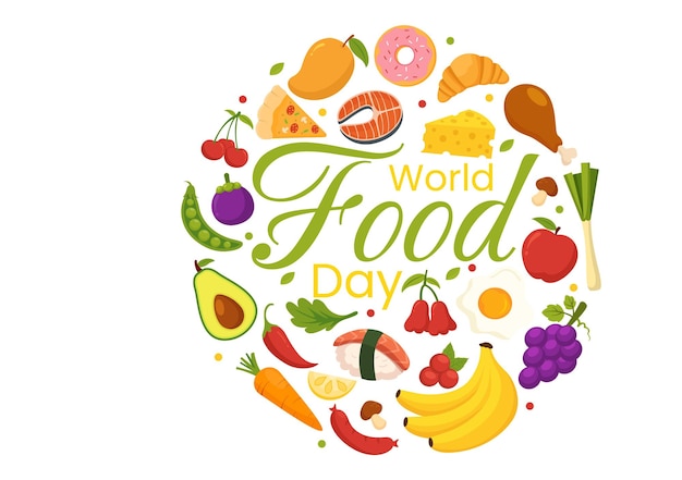 World Food Day Vector Illustration on 16 October with Various Foods or Fruit and Vegetable