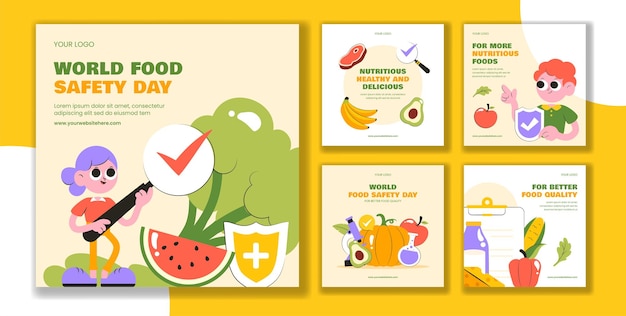 World Food Safety Day Awareness Campaign Flat Cartoon Social Media Post Template