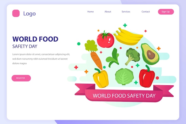 World food safety day landing page website flat vector template