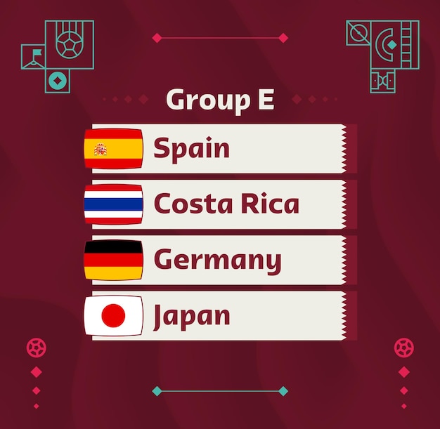 Calcio mondiale 2022 gruppo e bandiere dei paesi partecipanti al campionato mondiale 2022 illustrazione vettoriale